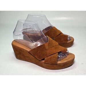 Sophia Milano Women Sandals Size 6.5 Brown Suede Wedge Tong Shoes Made in Italy